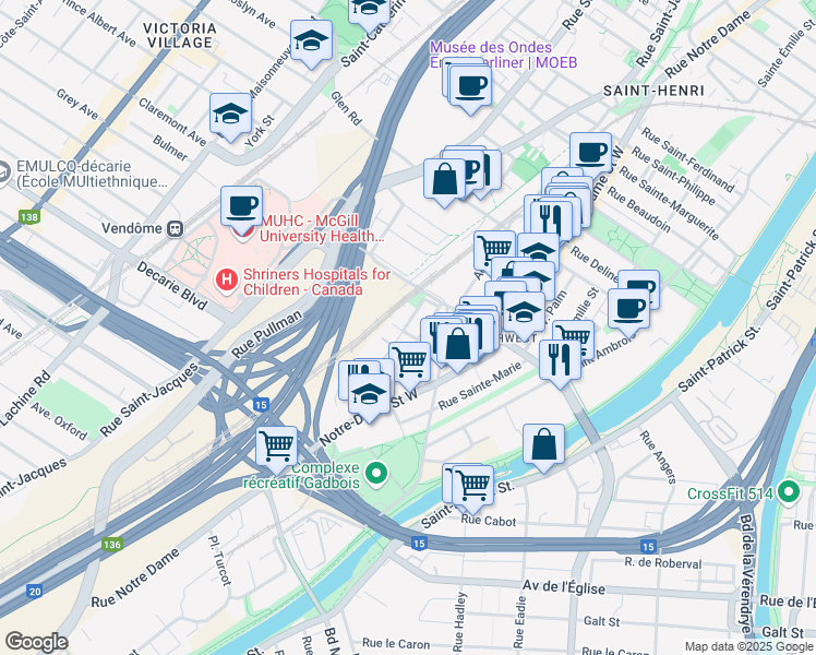 map of restaurants, bars, coffee shops, grocery stores, and more near 5110 Rue Vaillant in Montréal