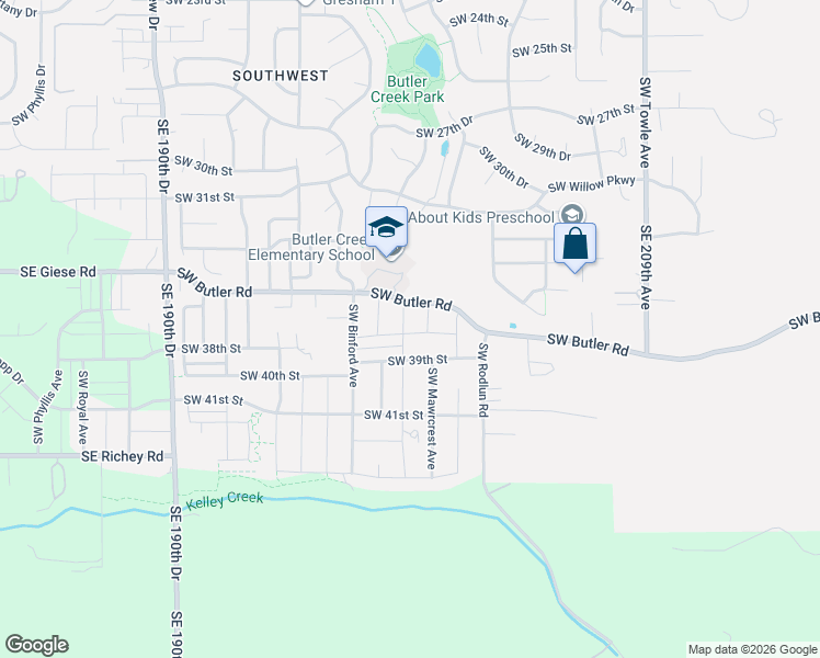 map of restaurants, bars, coffee shops, grocery stores, and more near 2201-2465 Southwest Butler Road in Gresham