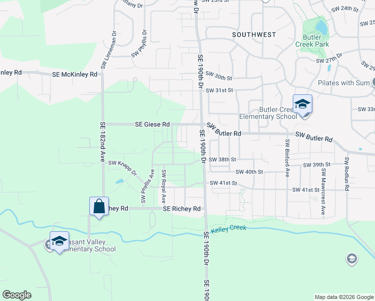 map of restaurants, bars, coffee shops, grocery stores, and more near 18840 Southeast Giese Road in Gresham