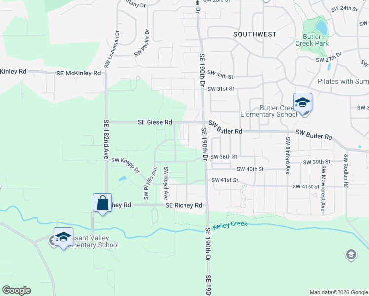 map of restaurants, bars, coffee shops, grocery stores, and more near 18840 Southeast Giese Road in Gresham