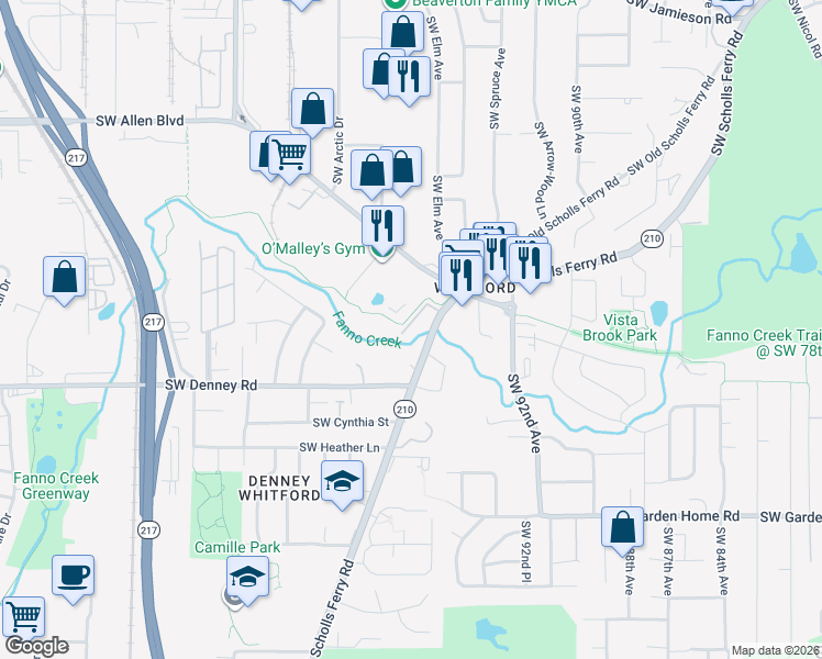map of restaurants, bars, coffee shops, grocery stores, and more near 6745 Southwest Scholls Ferry Road in Beaverton