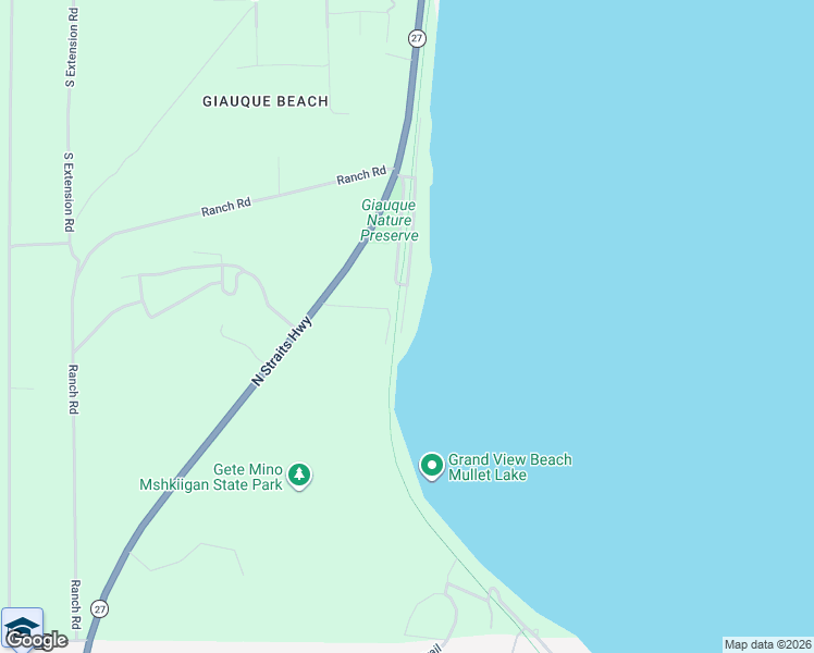 map of restaurants, bars, coffee shops, grocery stores, and more near 530 Giauque Beach Drive in Cheboygan