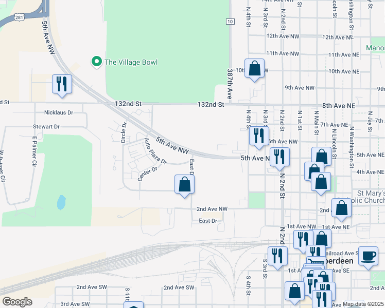map of restaurants, bars, coffee shops, grocery stores, and more near 601 5th Avenue Northwest in Aberdeen