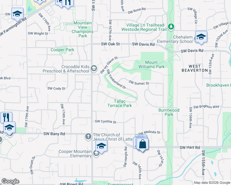 map of restaurants, bars, coffee shops, grocery stores, and more near 6767 Southwest 167th Place in Beaverton