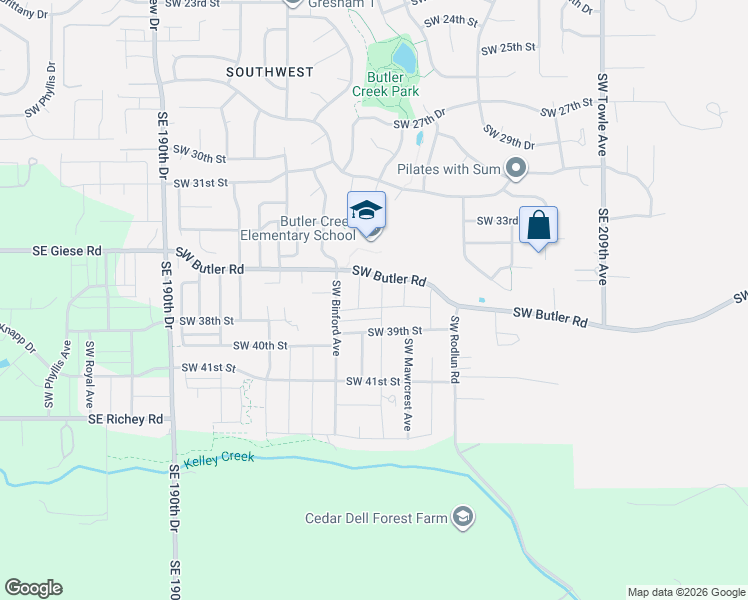 map of restaurants, bars, coffee shops, grocery stores, and more near 2789 Southwest Butler Road in Gresham