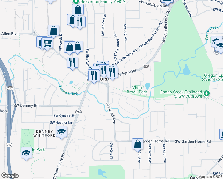 map of restaurants, bars, coffee shops, grocery stores, and more near 6785 Southwest 92nd Avenue in Portland