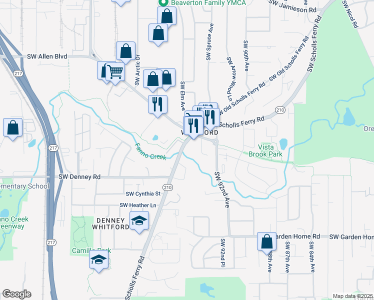 map of restaurants, bars, coffee shops, grocery stores, and more near 6729 Southwest Scholls Ferry Road in Portland