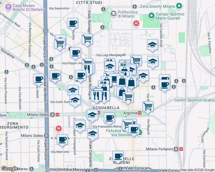 map of restaurants, bars, coffee shops, grocery stores, and more near 15 Via Beato Angelico in Milano