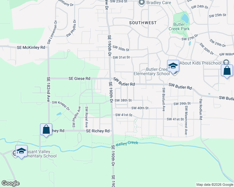 map of restaurants, bars, coffee shops, grocery stores, and more near 7200 Southeast 190th Drive in Gresham