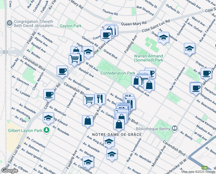 map of restaurants, bars, coffee shops, grocery stores, and more near 5120 Randall Avenue in Montrã©Al