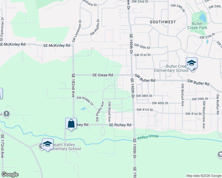 map of restaurants, bars, coffee shops, grocery stores, and more near 3777 Southwest 37th Street in Gresham