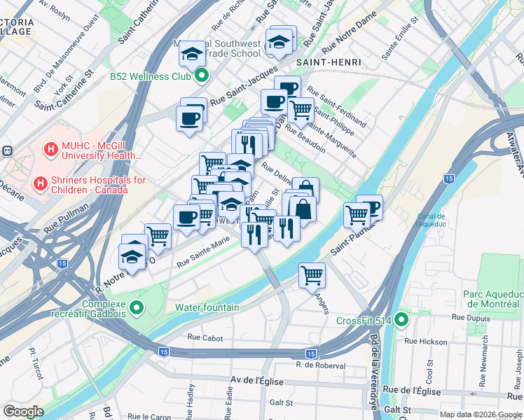 map of restaurants, bars, coffee shops, grocery stores, and more near 4789 Rue Sainte-Émilie in Montréal