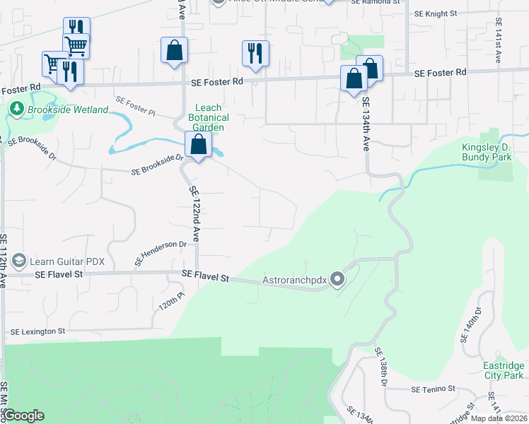 map of restaurants, bars, coffee shops, grocery stores, and more near 7130 Southeast 127th Avenue in Portland