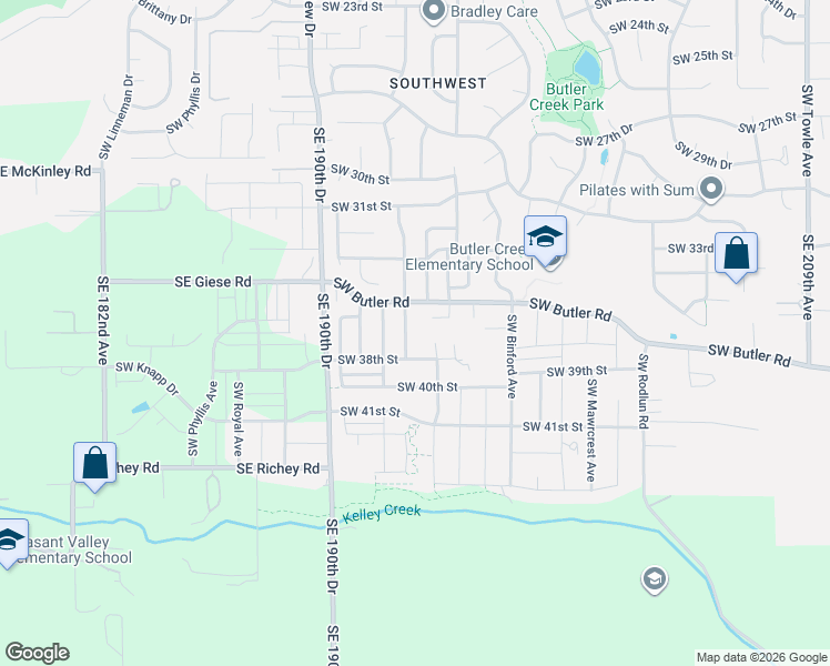 map of restaurants, bars, coffee shops, grocery stores, and more near 3570 Southwest Eastwood Place in Gresham