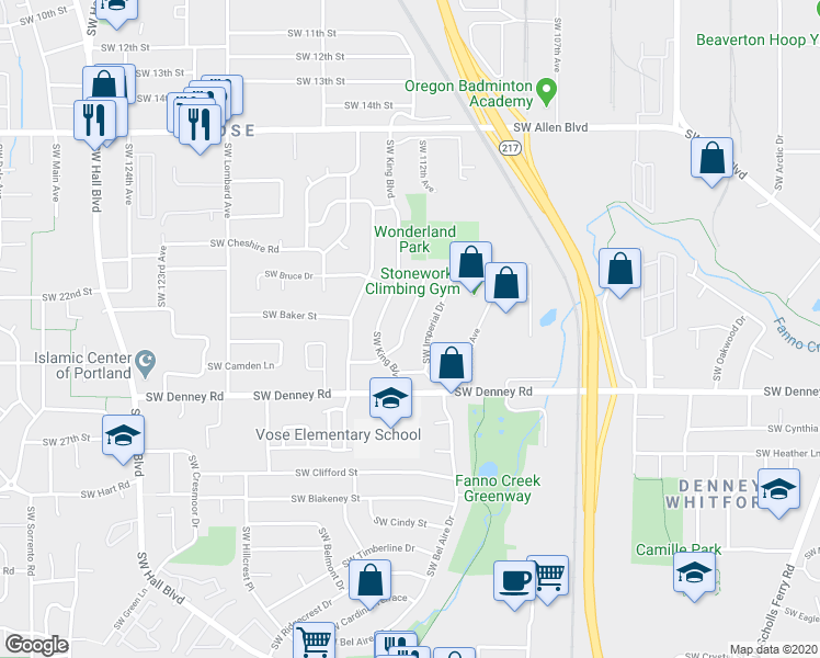 map of restaurants, bars, coffee shops, grocery stores, and more near 6770 Southwest Princess Avenue in Beaverton
