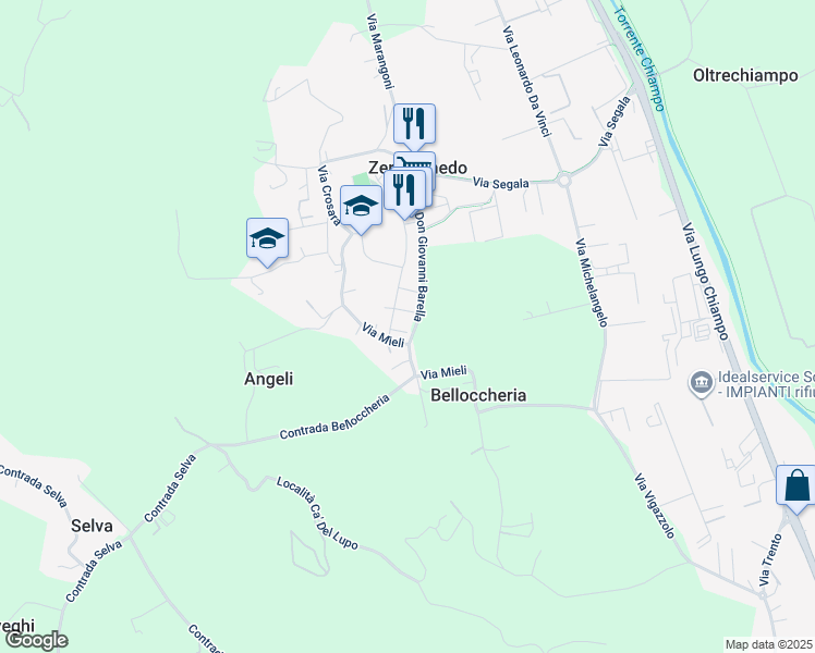 map of restaurants, bars, coffee shops, grocery stores, and more near 7 Via Niccolò Paganini in Zermeghedo