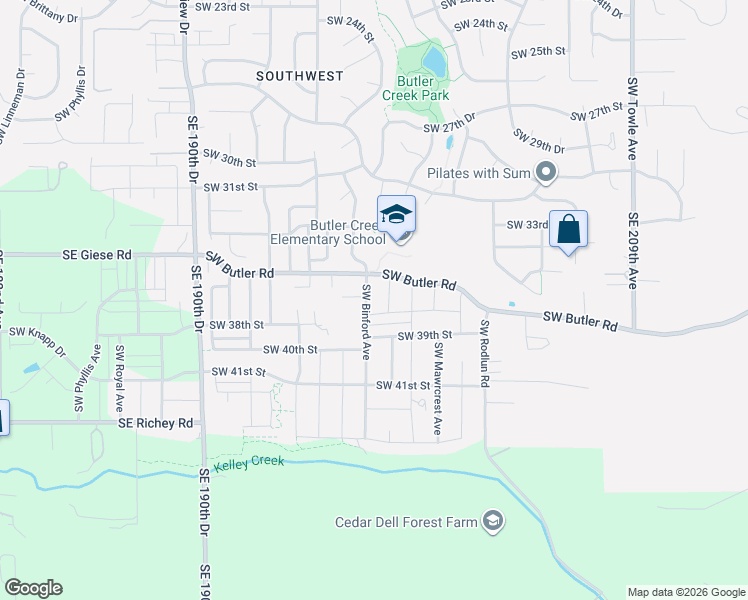 map of restaurants, bars, coffee shops, grocery stores, and more near 3626 Southwest Binford Avenue in Gresham
