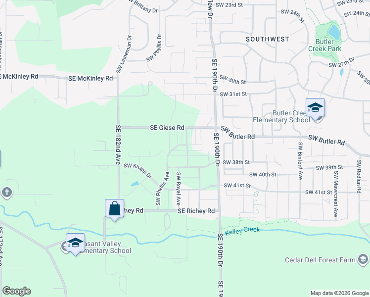 map of restaurants, bars, coffee shops, grocery stores, and more near 3703 Southwest 36th Street in Gresham