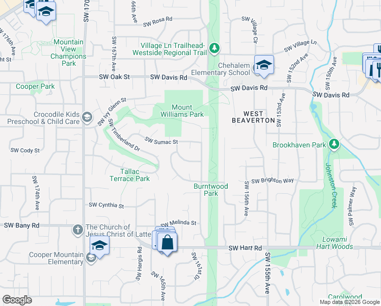 map of restaurants, bars, coffee shops, grocery stores, and more near 6730 Southwest 161st Place in Beaverton