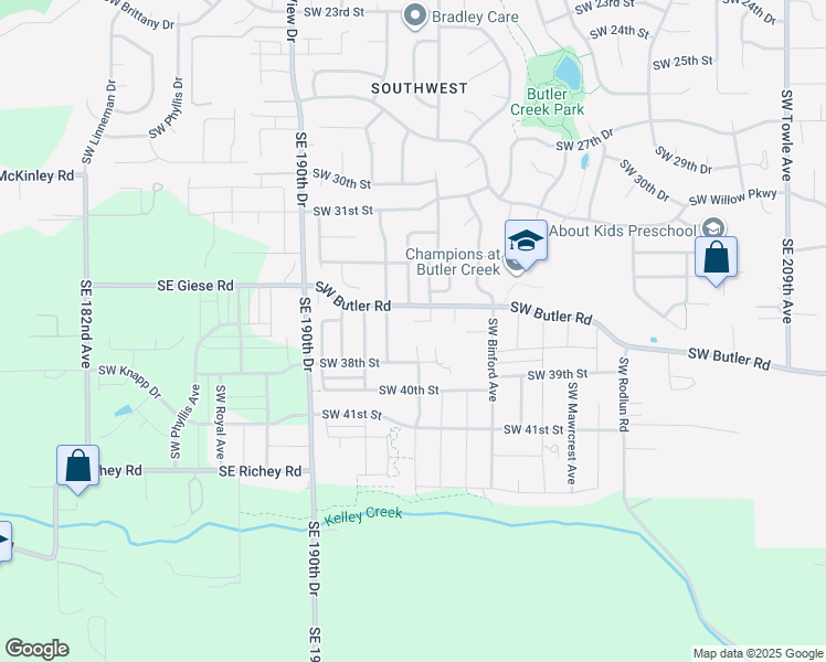 map of restaurants, bars, coffee shops, grocery stores, and more near 3570 Southwest Eastwood Place in Gresham