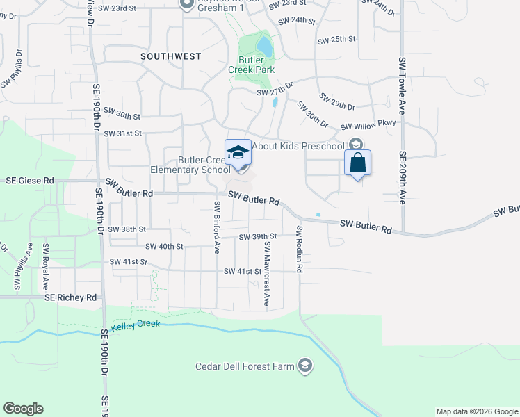 map of restaurants, bars, coffee shops, grocery stores, and more near 3571 Southwest Mawrcrest Avenue in Gresham