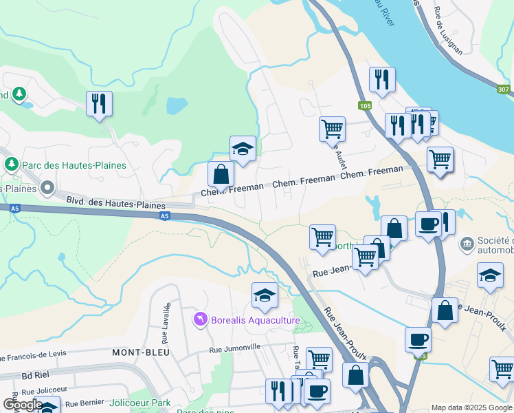 map of restaurants, bars, coffee shops, grocery stores, and more near 10 Rue du Dôme in Gatineau