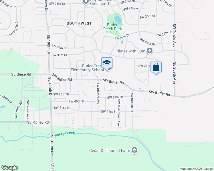 map of restaurants, bars, coffee shops, grocery stores, and more near 2789 Southwest Butler Road in Gresham