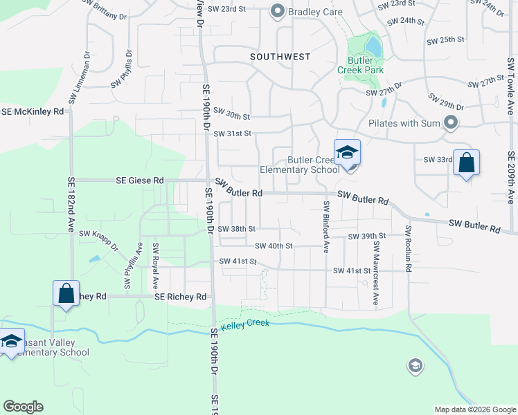 map of restaurants, bars, coffee shops, grocery stores, and more near 3284 Southwest Butler Road in Gresham