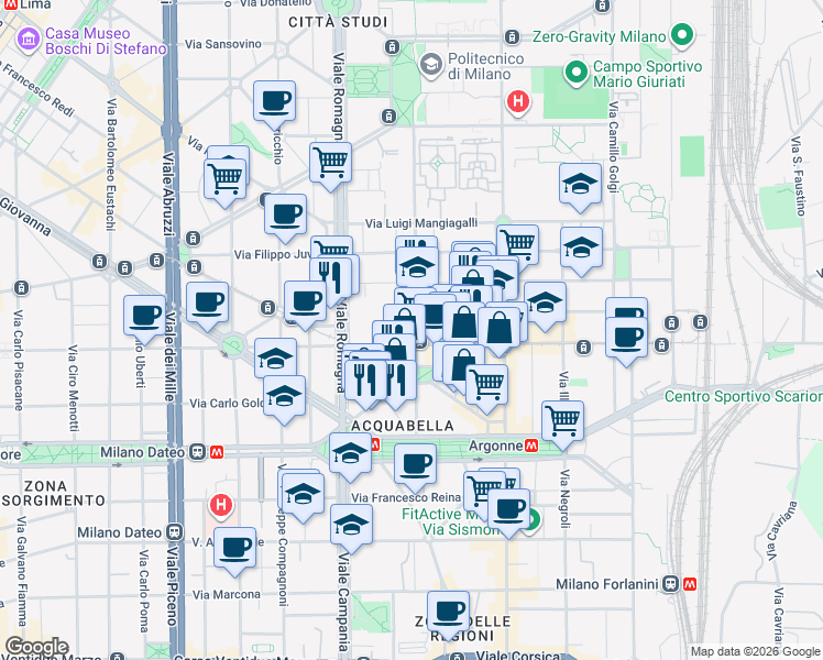 map of restaurants, bars, coffee shops, grocery stores, and more near 15 Via Beato Angelico in Milan