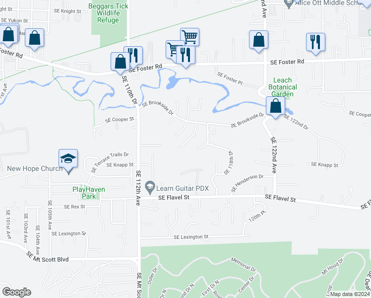 map of restaurants, bars, coffee shops, grocery stores, and more near 7042 Southeast 116th Avenue in Portland