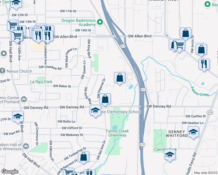 map of restaurants, bars, coffee shops, grocery stores, and more near 6795 Southwest 111th Avenue in Beaverton