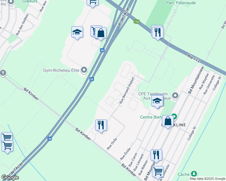 map of restaurants, bars, coffee shops, grocery stores, and more near 3541 Rue Ulric-Dubois in Longueuil