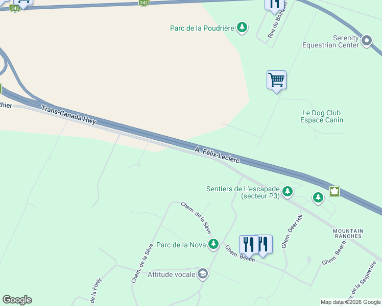 map of restaurants, bars, coffee shops, grocery stores, and more near 275 Chemin de la Mairie in Rigaud