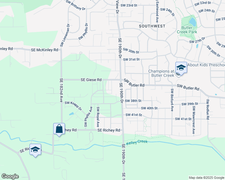 map of restaurants, bars, coffee shops, grocery stores, and more near 7077 Southeast 190th Drive in Gresham