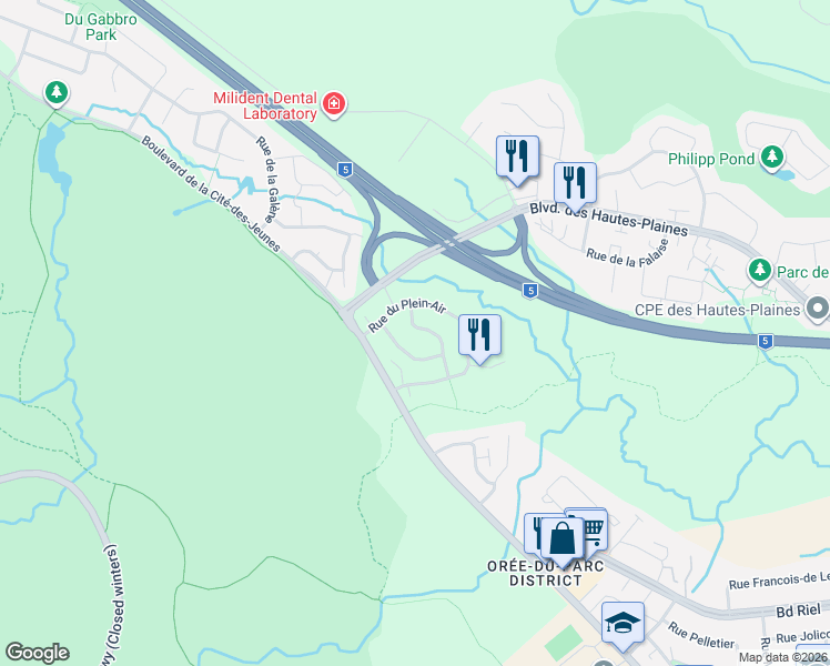 map of restaurants, bars, coffee shops, grocery stores, and more near 19 Rue du Cyclisme in Gatineau