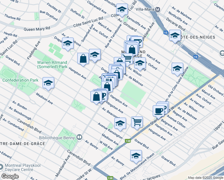 map of restaurants, bars, coffee shops, grocery stores, and more near 5960 Avenue de Monkland in Montréal