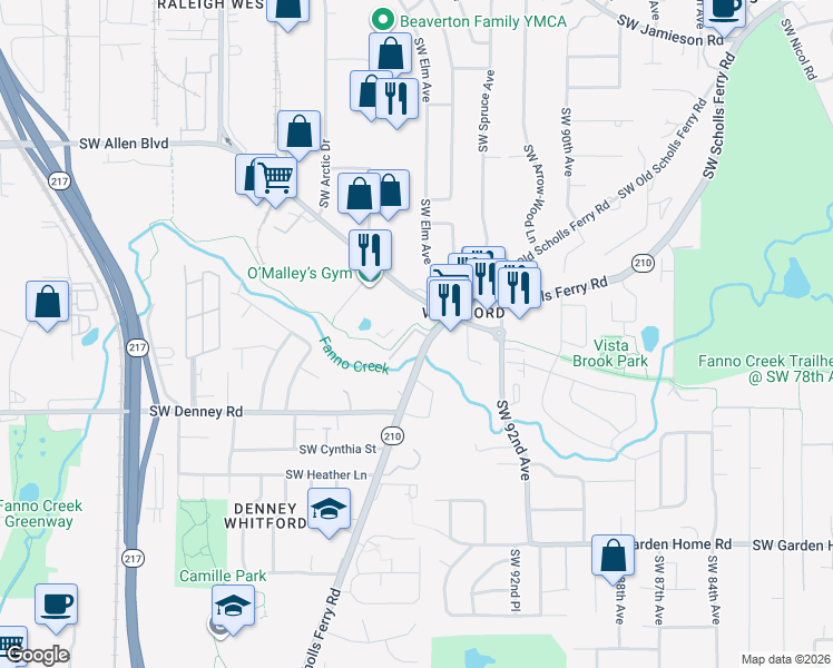 map of restaurants, bars, coffee shops, grocery stores, and more near in Beaverton