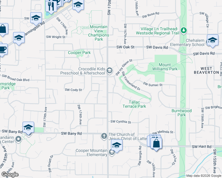 map of restaurants, bars, coffee shops, grocery stores, and more near in Beaverton