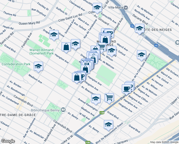 map of restaurants, bars, coffee shops, grocery stores, and more near in Montreal