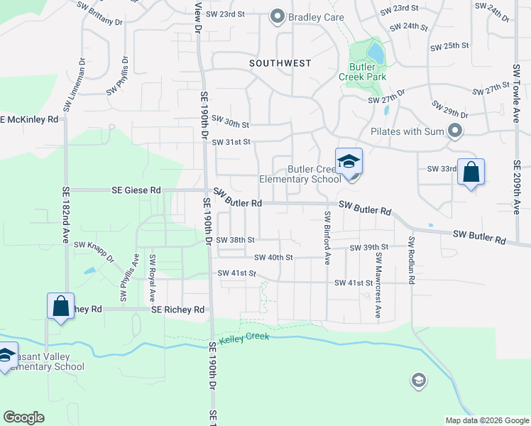 map of restaurants, bars, coffee shops, grocery stores, and more near 3570 Southwest Eastwood Place in Gresham