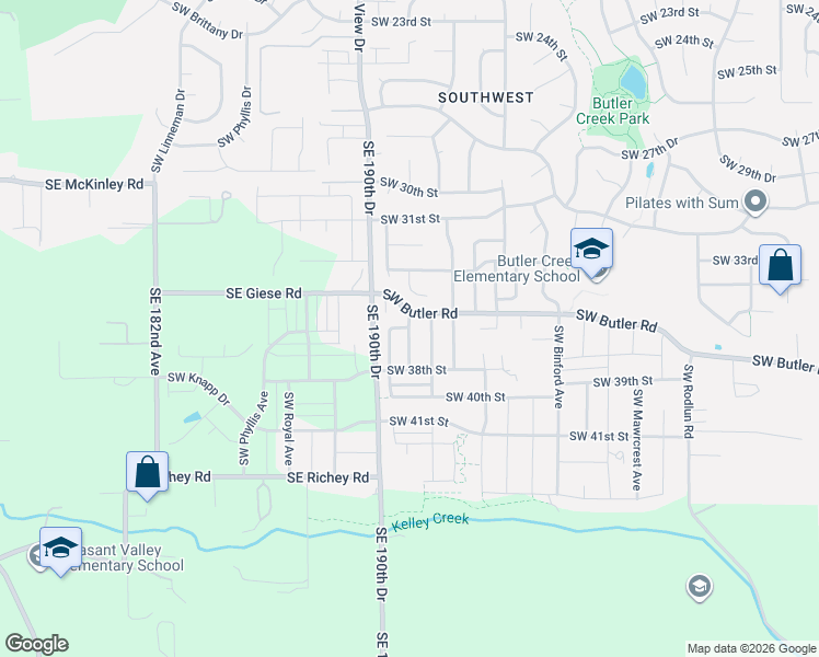 map of restaurants, bars, coffee shops, grocery stores, and more near 7200 Southeast 190th Drive in Gresham