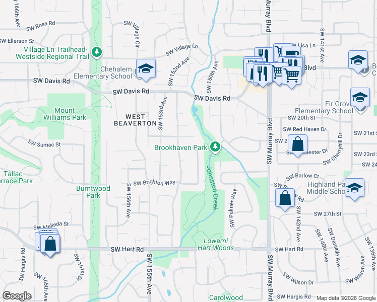 map of restaurants, bars, coffee shops, grocery stores, and more near 6730 Southwest 152nd Avenue in Beaverton