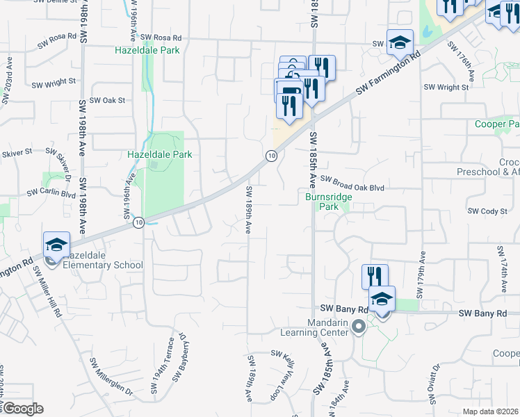map of restaurants, bars, coffee shops, grocery stores, and more near 6770 Southwest 189th Avenue in Beaverton