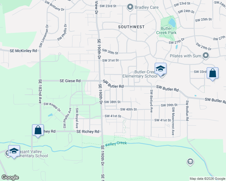 map of restaurants, bars, coffee shops, grocery stores, and more near 3284 Southwest Butler Road in Gresham