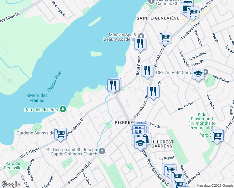 map of restaurants, bars, coffee shops, grocery stores, and more near 133 Rue Saint Jean Baptiste in Montréal