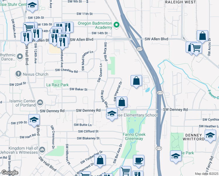 map of restaurants, bars, coffee shops, grocery stores, and more near 6770 Southwest Princess Avenue in Beaverton