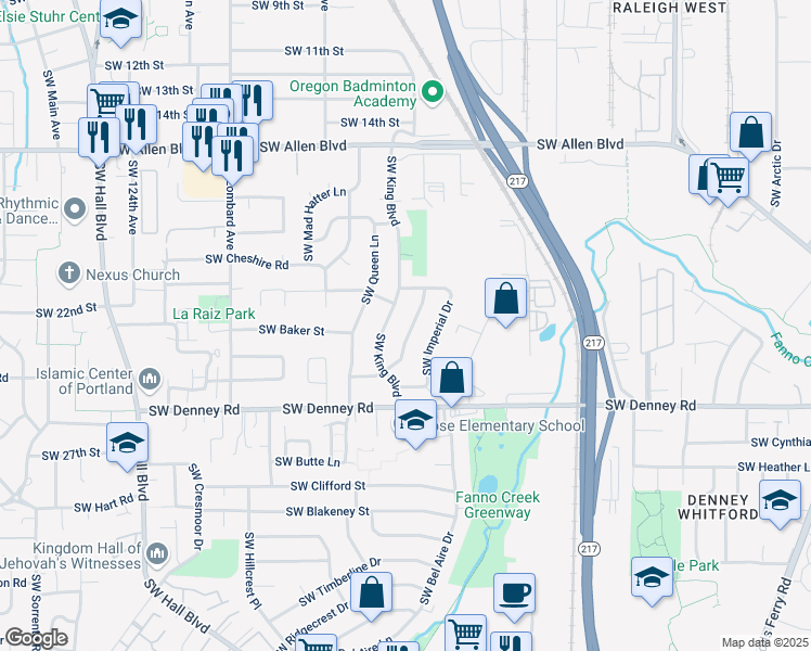 map of restaurants, bars, coffee shops, grocery stores, and more near 6770 Southwest Princess Avenue in Beaverton