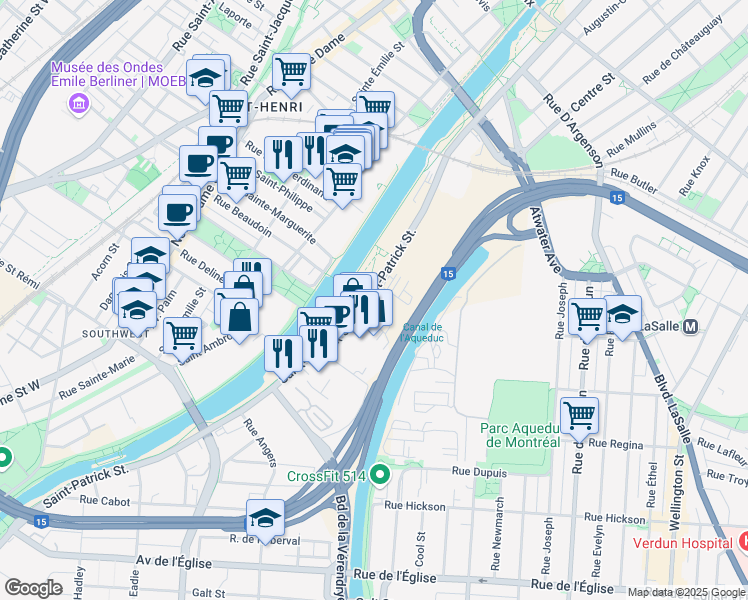 map of restaurants, bars, coffee shops, grocery stores, and more near 3502-3584 Saint-Patrick Street in Montreal