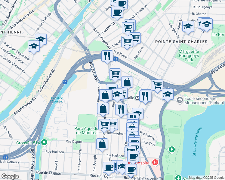map of restaurants, bars, coffee shops, grocery stores, and more near 3189 Rue Evelyn in Montréal