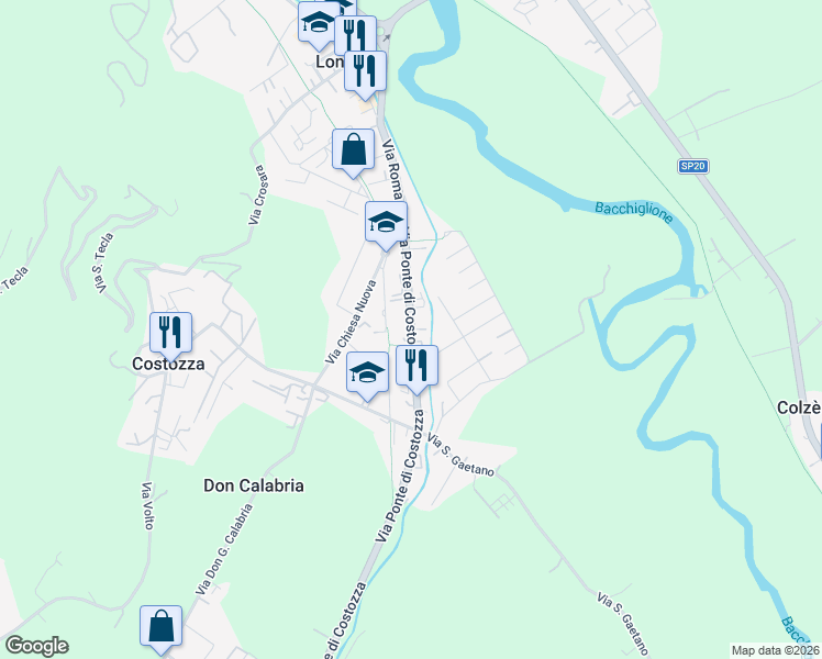 map of restaurants, bars, coffee shops, grocery stores, and more near 34 SP247 in Longare